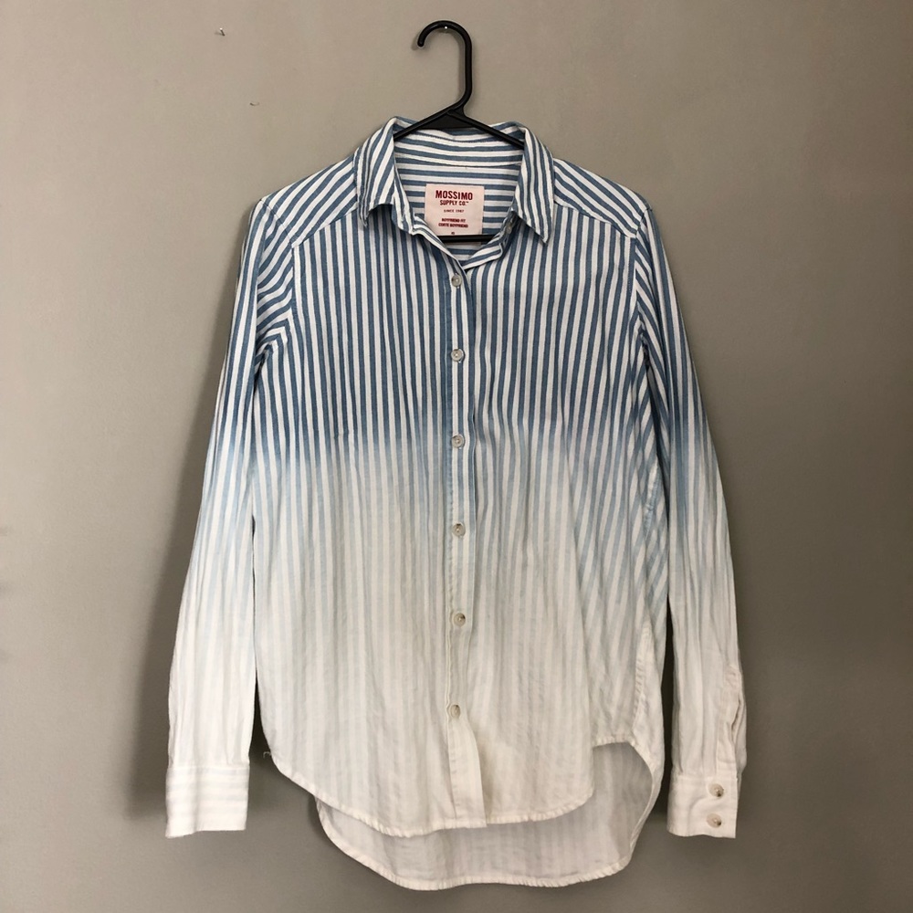 Blue Ombré & Stripes Boyfriend Fit Button Down